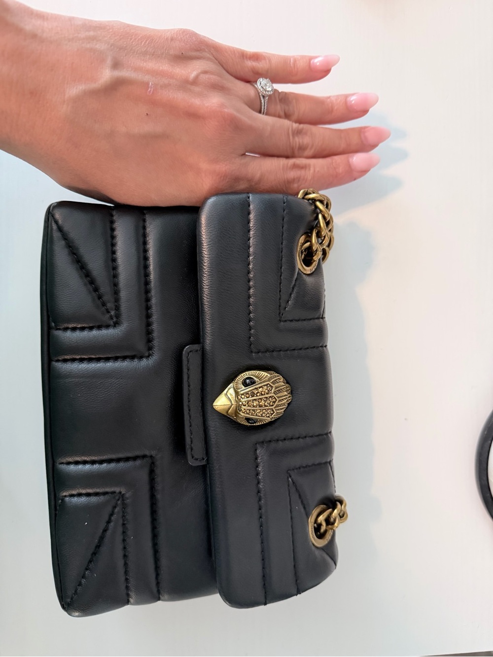 Black Quilted Leather Shoulder Bag with Gold Hardware